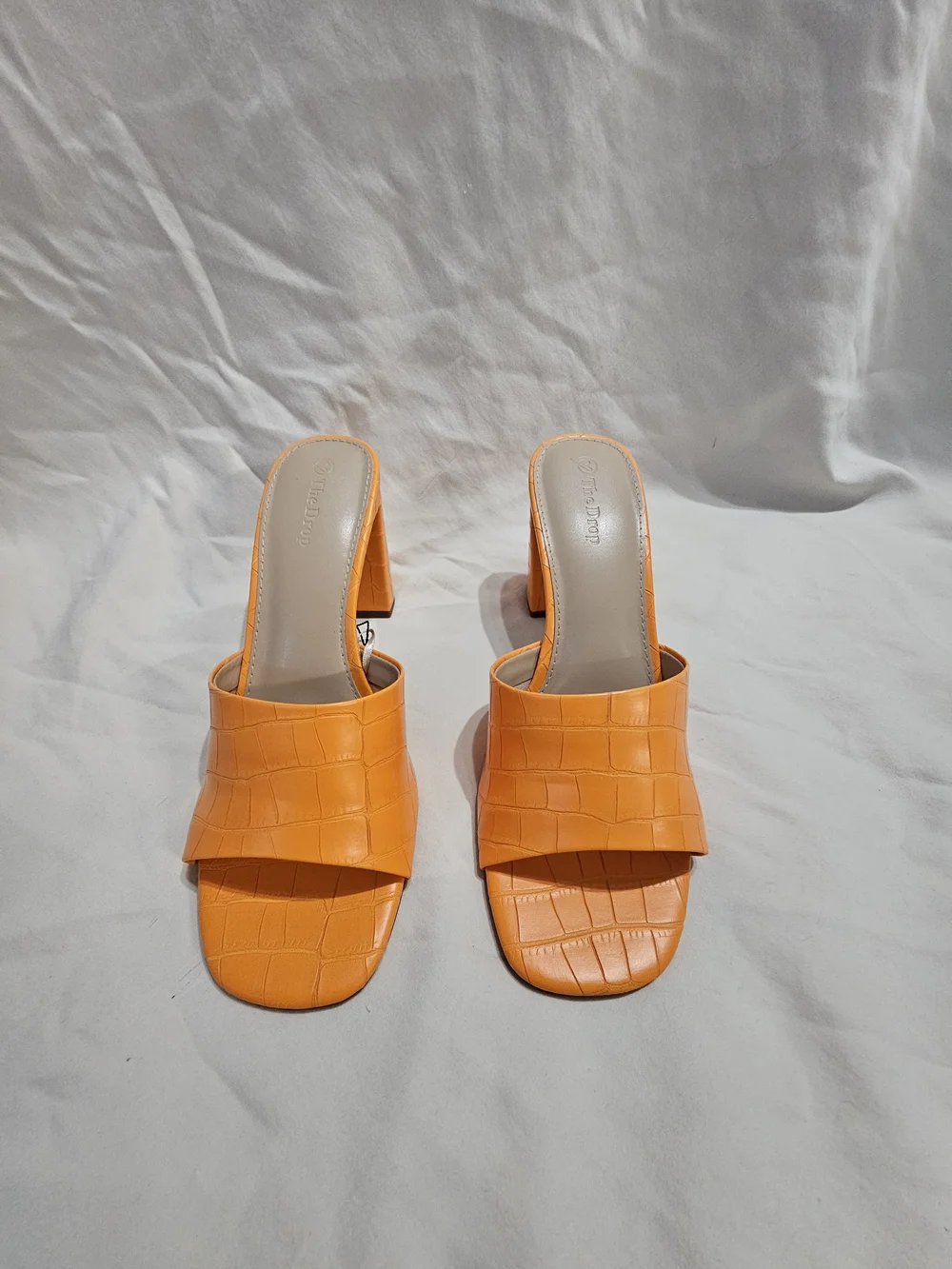 Bold Orange Croc-Embossed Block Heel Slide
